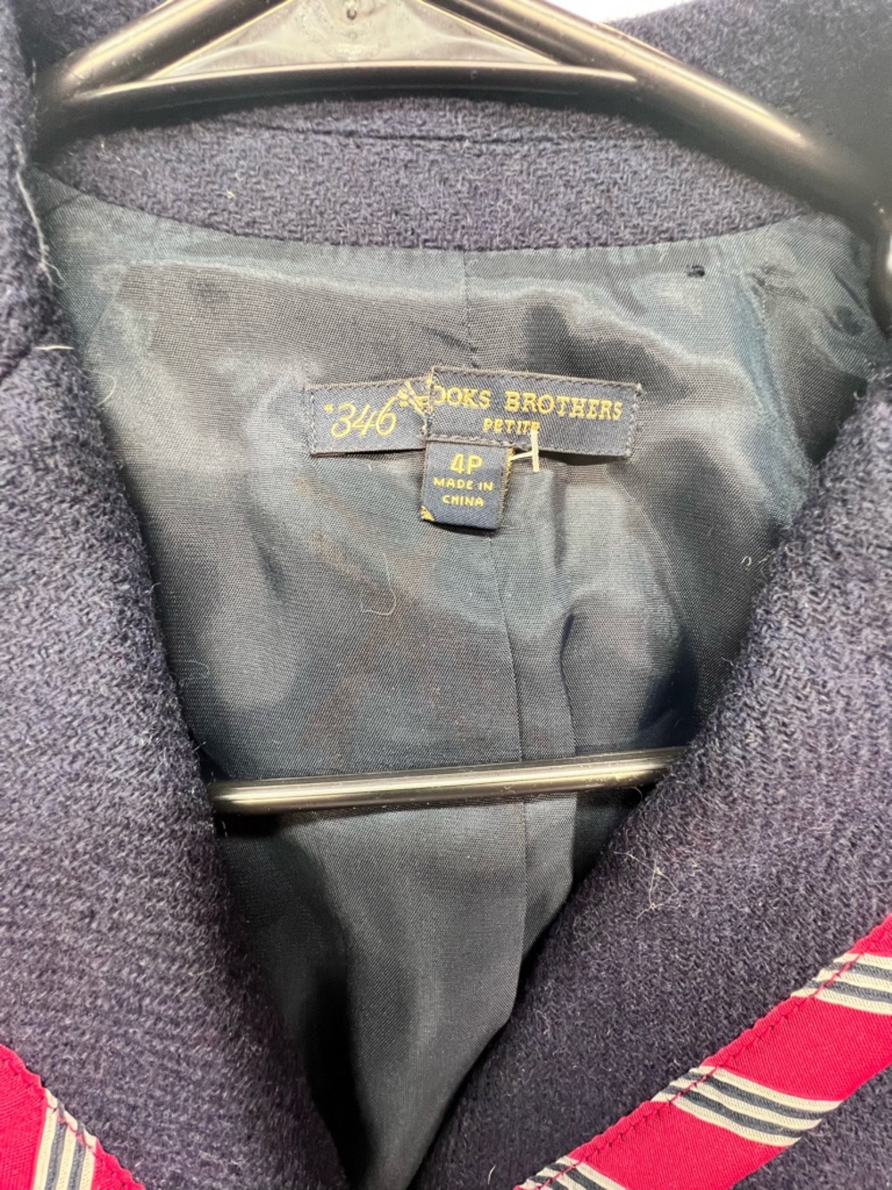 346 Brooks Brothers Womens Wool Striped Trim Blazer Jacket Navy Red Size 4 P - Picture 2 of 15